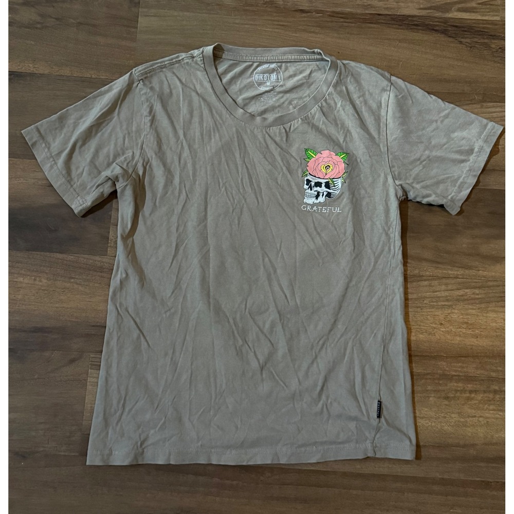 Dikotomy Grateful No Love Lost Skull Rose Graphic T-Shirt Mens Medium Taupe